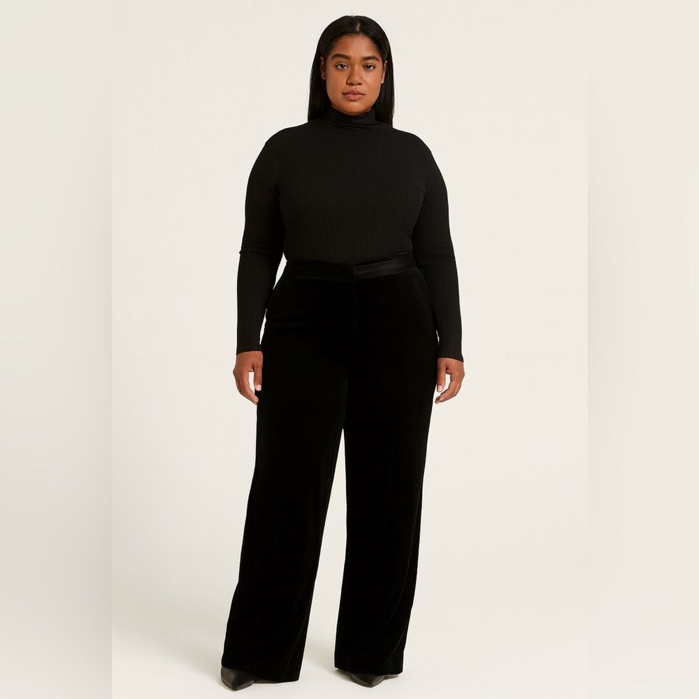 Janeville Black Velvet Silk Trouser‎ Pants, 14